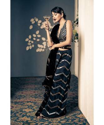 embroidered silk black  lehenga 1