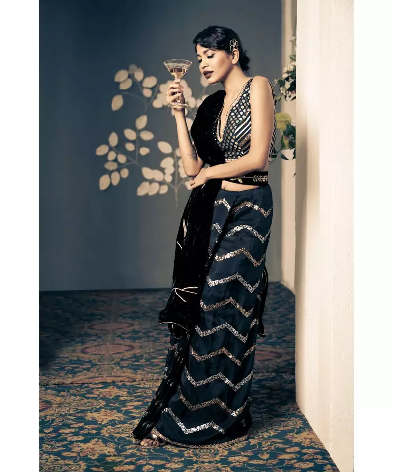embroidered silk black  lehenga