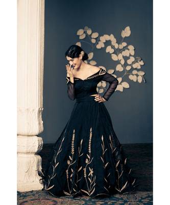 embroidered organza black  lehenga 1