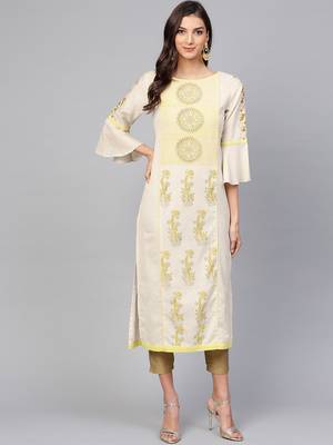 Yellow printed cotton kurtis 1