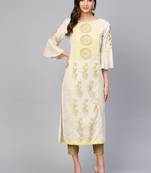 Yellow printed cotton kurtis