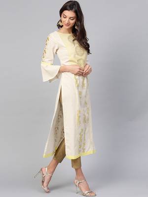 Yellow printed cotton kurtis 2