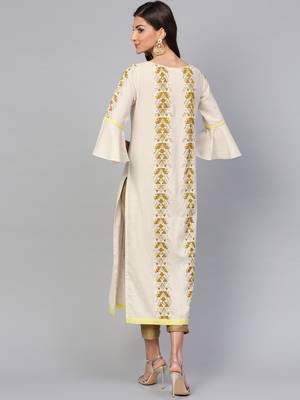Yellow printed cotton kurtis 3