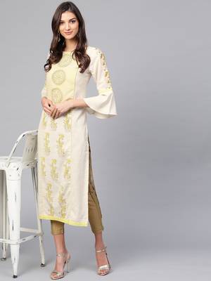 Yellow printed cotton kurtis 4