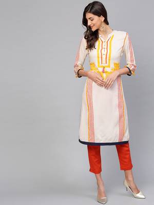 Off white printed rayon kurtis 1