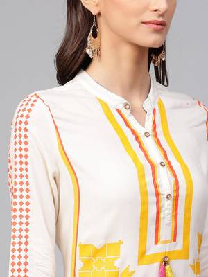 Off white printed rayon kurtis 4