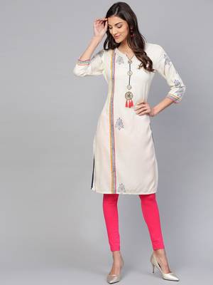 Off white printed rayon kurtis 1