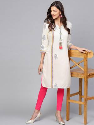 Off white printed rayon kurtis 5