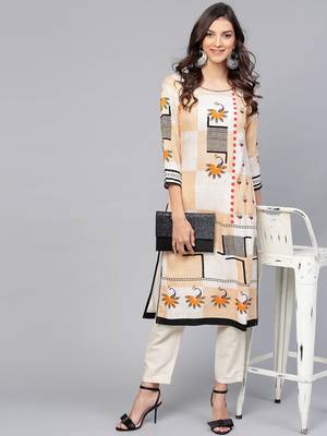 Off white printed rayon kurtis 5
