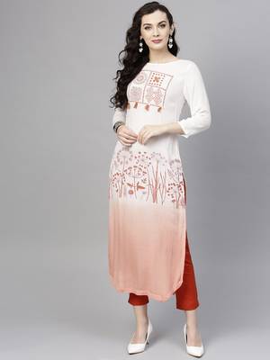 Orange printed rayon kurtis 1