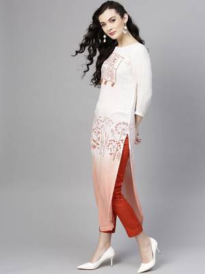 Orange printed rayon kurtis 2