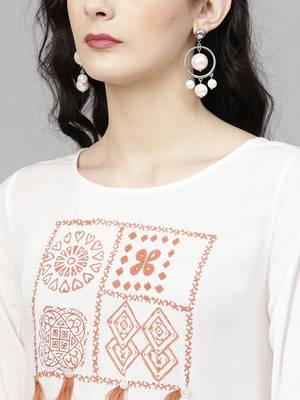Orange printed rayon kurtis 4