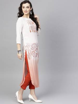 Orange printed rayon kurtis 5