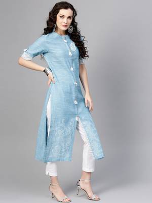 Blue printed cotton kurtis 1