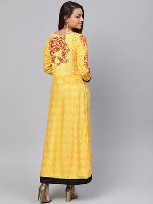 Yellow printed rayon kurtis 3