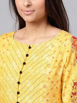 Yellow printed rayon kurtis 4