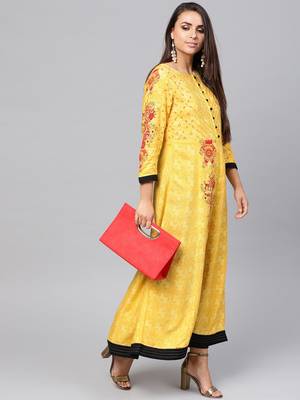 Yellow printed rayon kurtis 5