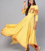 Yellow printed rayon kurtis