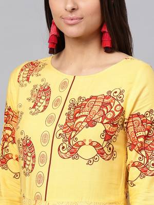 Yellow printed rayon kurtis 4