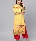 Yellow printed rayon kurtis