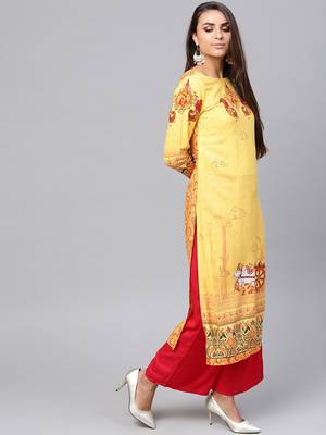 Yellow printed rayon kurtis 2