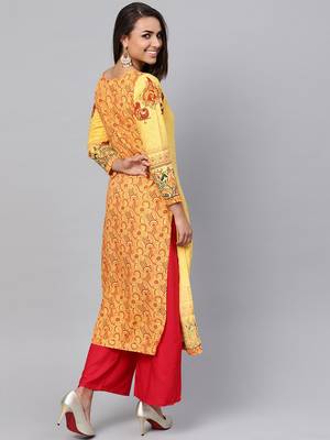 Yellow printed rayon kurtis 3