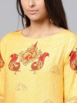 Yellow printed rayon kurtis 4