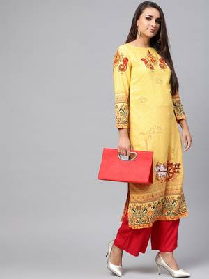 Yellow printed rayon kurtis 5