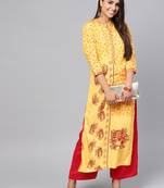 Yellow printed rayon kurtis