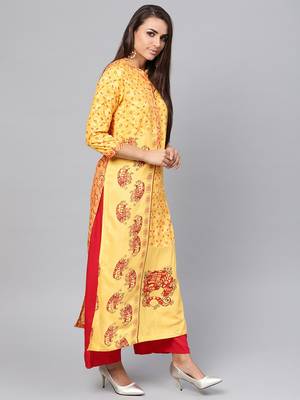 Yellow printed rayon kurtis 2