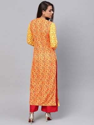 Yellow printed rayon kurtis 3