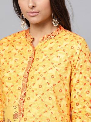 Yellow printed rayon kurtis 4