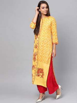Yellow printed rayon kurtis 5