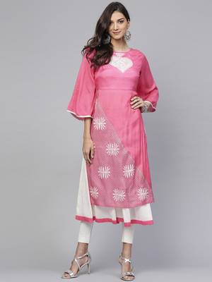 pink printed viscose kurtis 5