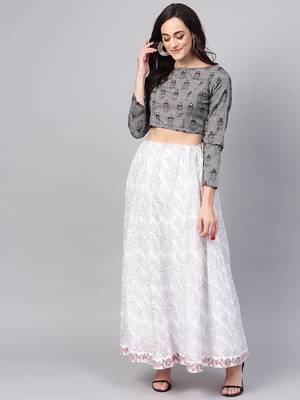 Grey printed cotton kurtis 1
