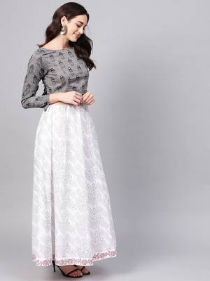 Grey printed cotton kurtis 2