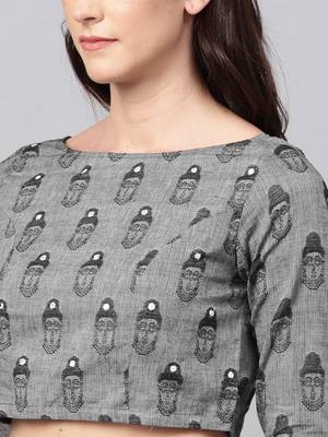 Grey printed cotton kurtis 4