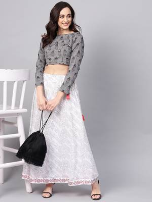 Grey printed cotton kurtis 5