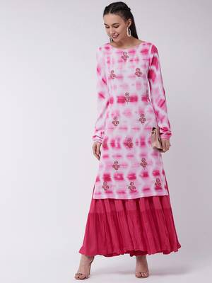 Pink printed rayon kurtis 1