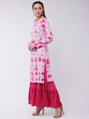 Pink printed rayon kurtis 2