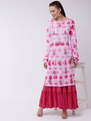 Pink printed rayon kurtis 5