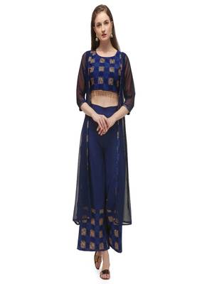 Navy-blue printed crepe ethnic-kurtis 1