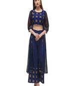 Navy-blue printed crepe ethnic-kurtis