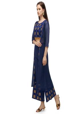Navy-blue printed crepe ethnic-kurtis 2