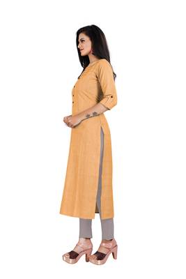 Yellow plain cotton ethnic-kurtis 4