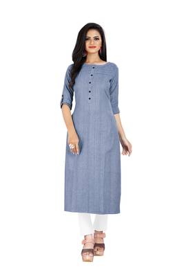 Dark-blue plain cotton ethnic-kurtis 1