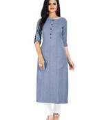 Dark-blue plain cotton ethnic-kurtis