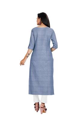 Dark-blue plain cotton ethnic-kurtis 2