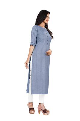 Dark-blue plain cotton ethnic-kurtis 3