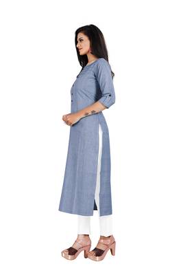 Dark-blue plain cotton ethnic-kurtis 4
